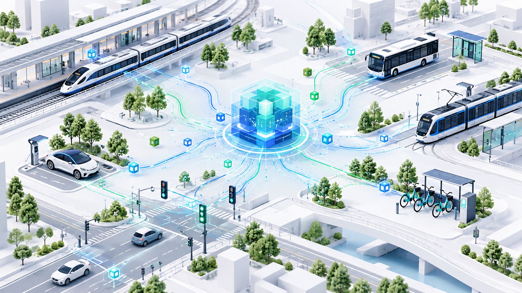 AI for mobility management connecting trains, buses, trams, cars, bicycles and transport infrastructure